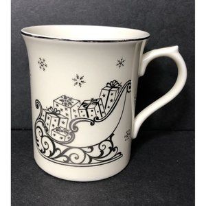 Lenox Sleigh of Surprises Coffee Mug Santa Claus Christmas Holiday Ivory Silver